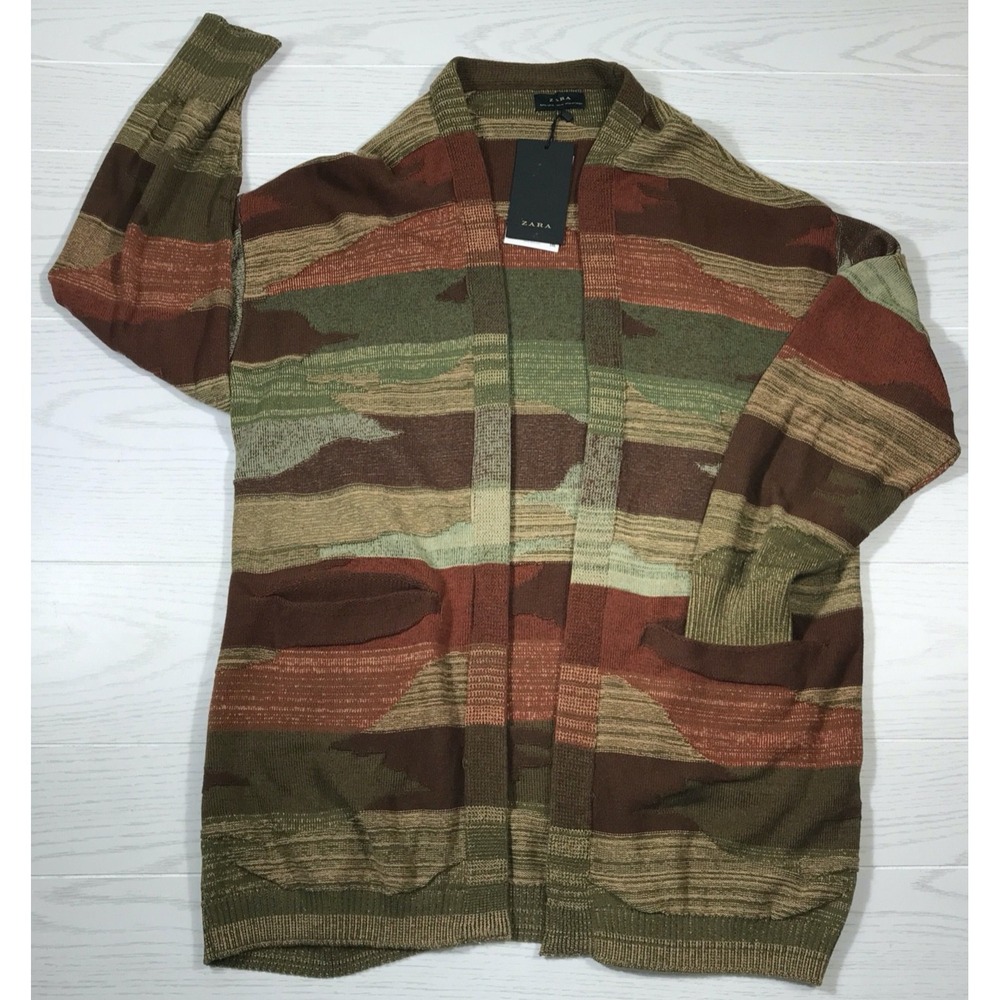 New Zara Open Front Cardigan Sweater Women XL Fall Pockets Peasant Boho Grandma